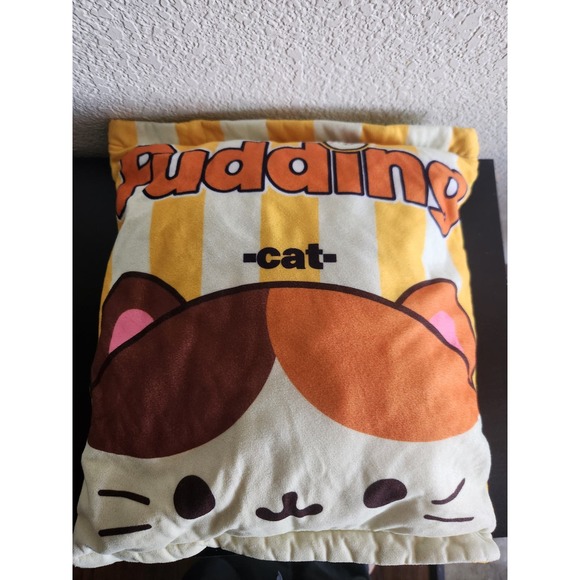 Pudding Cat Kawaii Pillow W/ Zipper and Clear Pouch - Picture 1 of 8